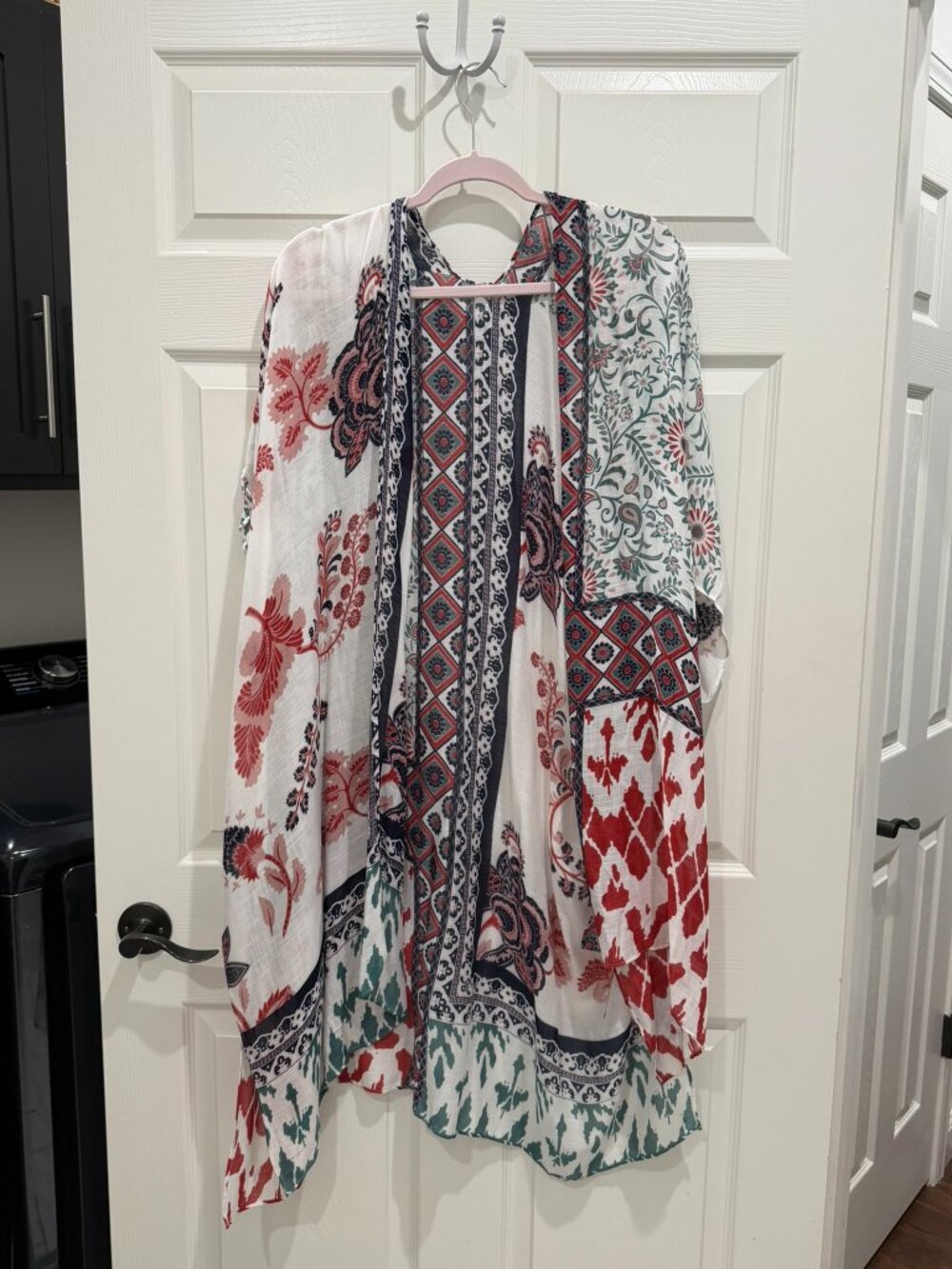 Macchia di Ruggine Boho Patchwork Kimono Duster Red Teal Navy One Size